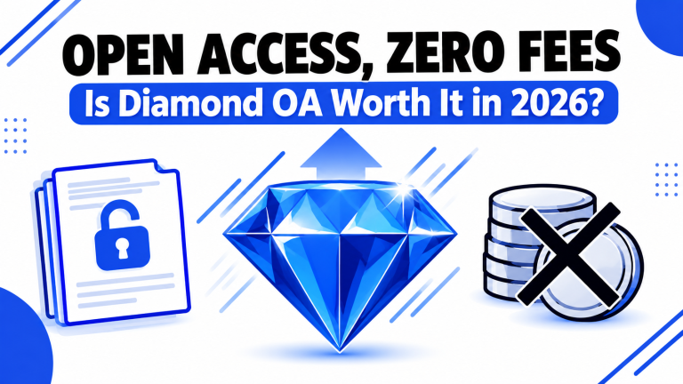 Bold royal blue and white thumbnail illustrating Diamond Open Access with zero publishing fees in 2026