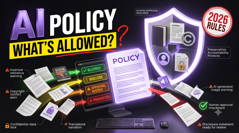 Digital publishing AI policy screen sorting content into allowed, disclosure, approval and prohibited categories