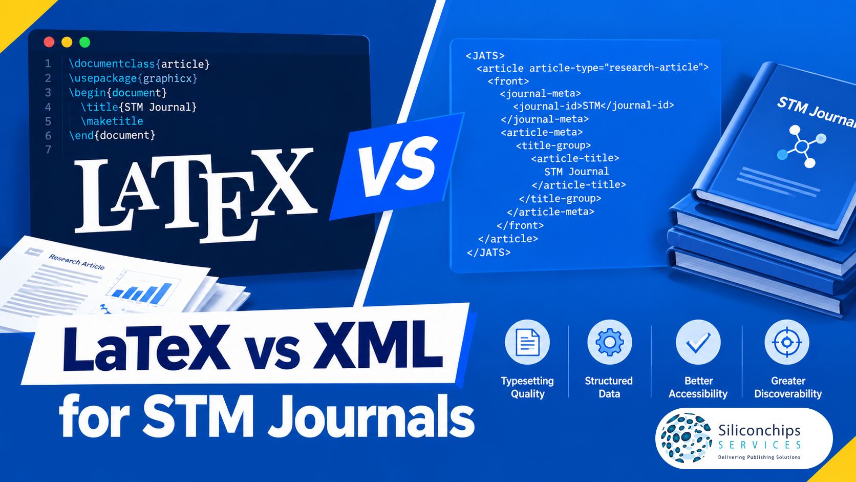 LaTeX or JATS XML? Compare both typesetting approaches for STM journals by discipline, automation potential and indexing requirements.